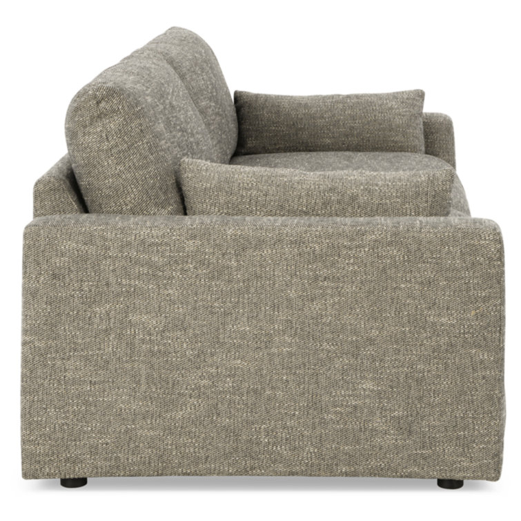 Contemporary Granite 90" Gray Fabric Sofa with Metal Track Arms