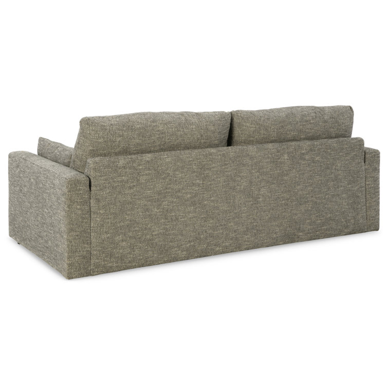 Contemporary Granite 90" Gray Fabric Sofa with Metal Track Arms
