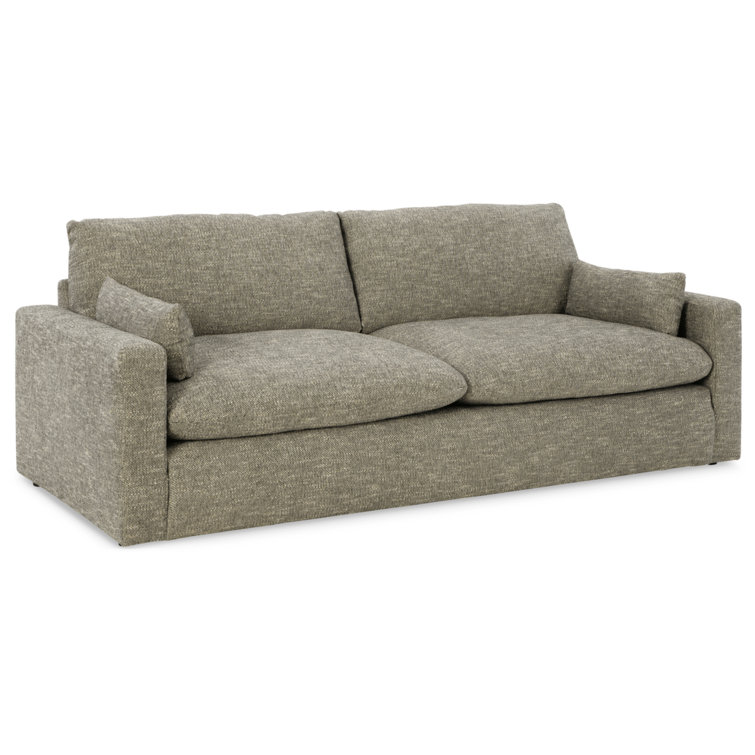 Contemporary Granite 90" Gray Fabric Sofa with Metal Track Arms