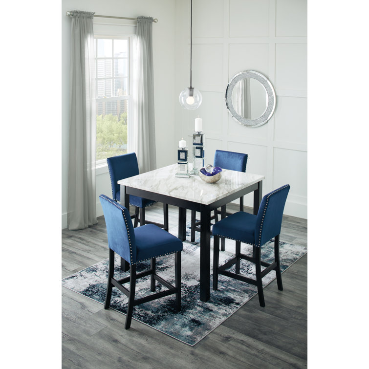 Contemporary Black and Blue Marble Counter Height Dining Set