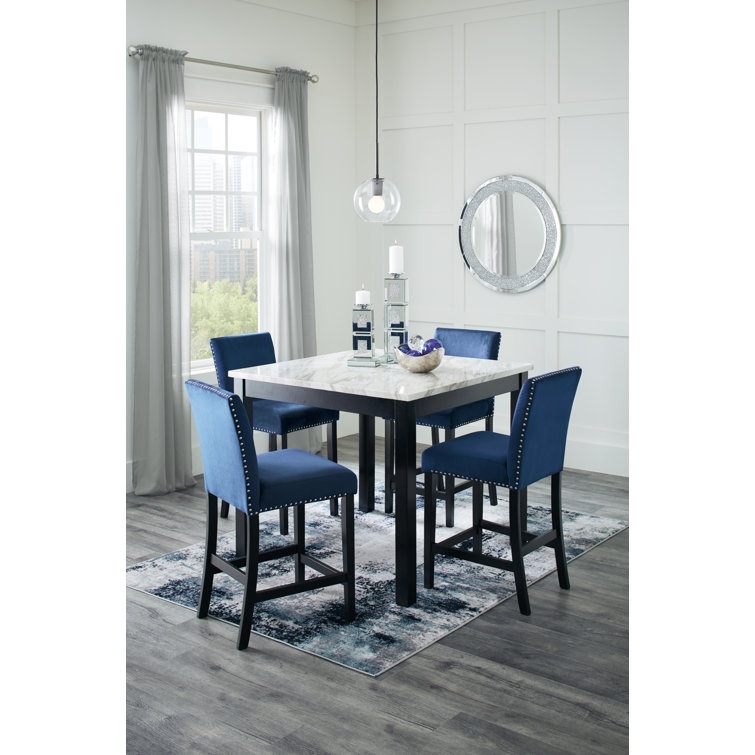 Contemporary Black and Blue Marble Counter Height Dining Set