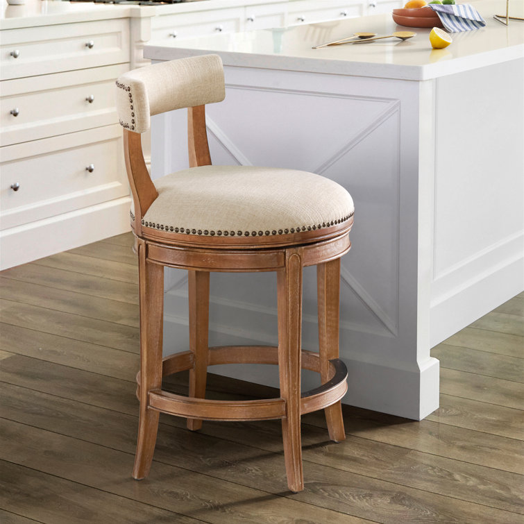 Weathered Brown and Beige Leather Swivel Counter Stool