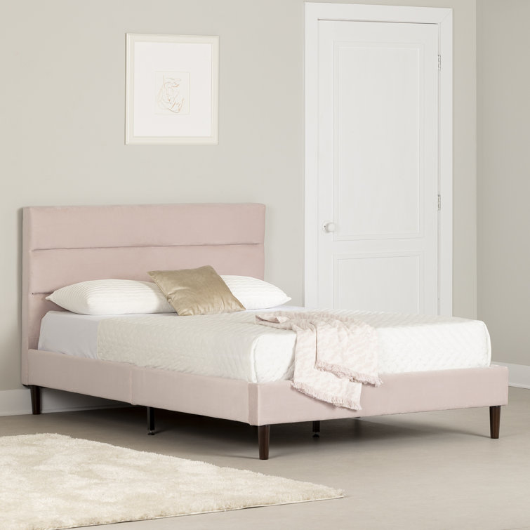 Pink Velvet Upholstered Full Platform Bed with Tufted Headboard