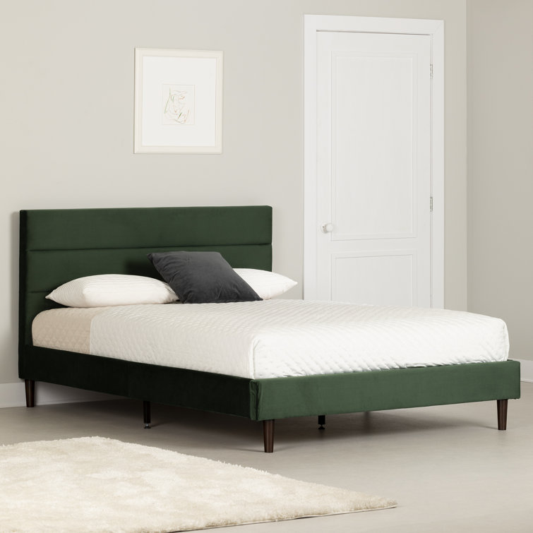 Green Velvet Upholstered Queen Platform Bed with Tufted Headboard