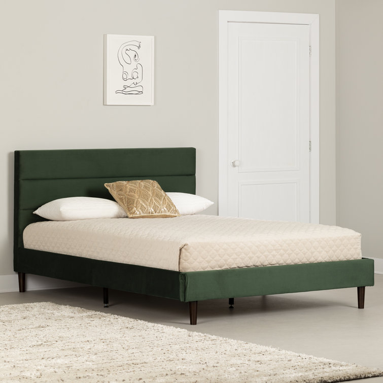 Green Velvet Upholstered Queen Platform Bed with Headboard