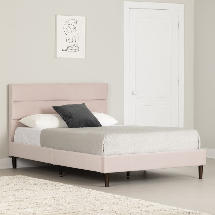 Pink Velvet Upholstered Full Platform Bed with Headboard
