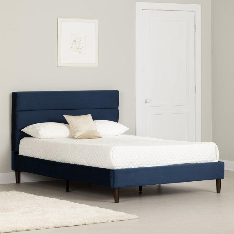 Maliza Blue Velvet Upholstered Full Platform Bed with Tufted Headboard