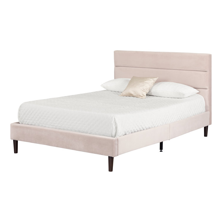Pink Velvet Upholstered Full Platform Bed with Tufted Headboard