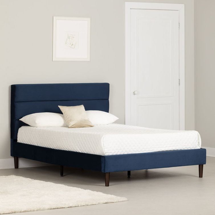 Maliza Blue Velvet Upholstered Full Platform Bed with Tufted Headboard