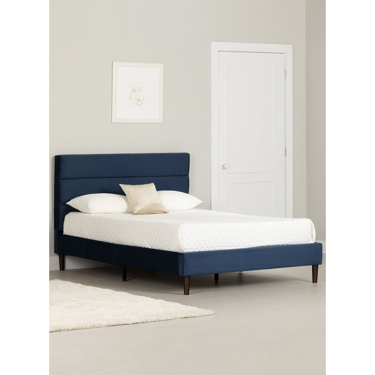 Maliza Blue Velvet Upholstered Full Platform Bed with Tufted Headboard