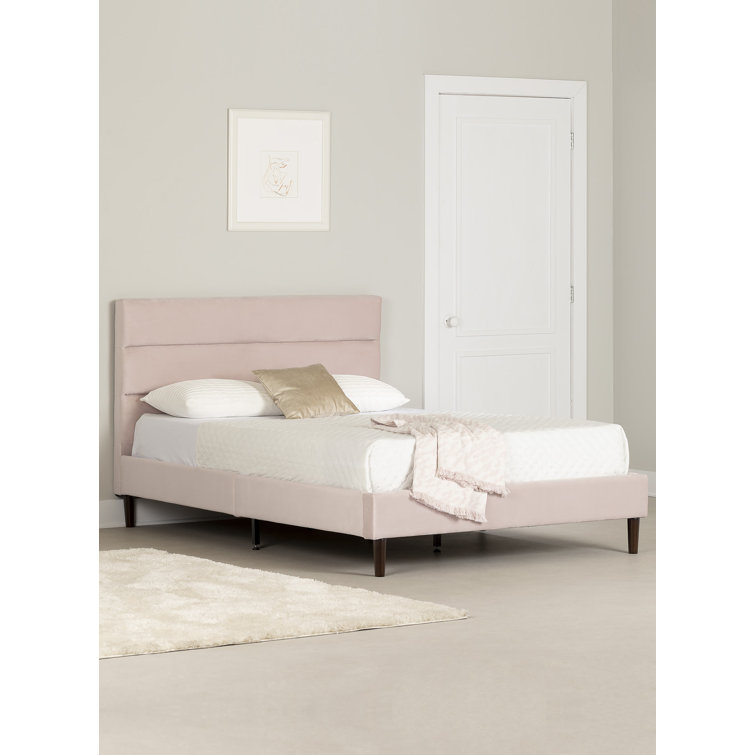 Pink Velvet Upholstered Full Platform Bed with Tufted Headboard