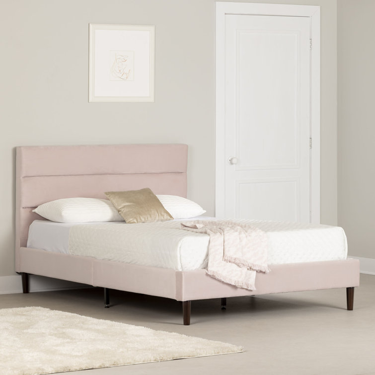 Pink Velvet Upholstered Full Platform Bed with Tufted Headboard
