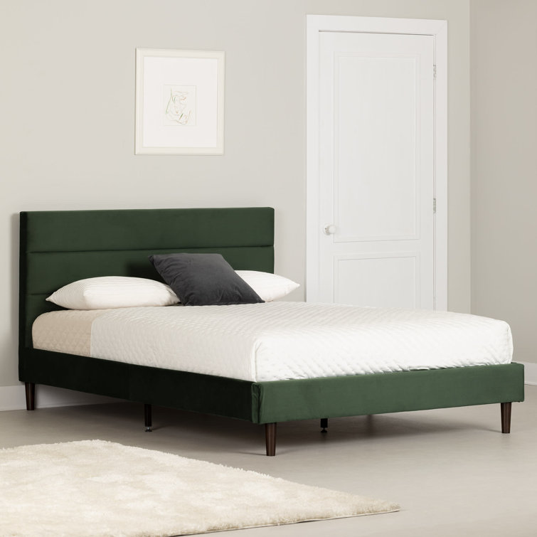Green Velvet Upholstered Queen Platform Bed with Tufted Headboard