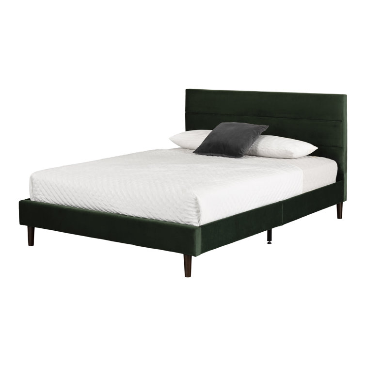 Green Velvet Upholstered Queen Platform Bed with Tufted Headboard