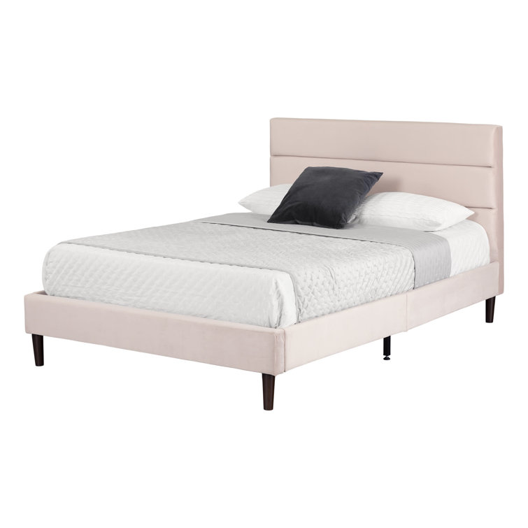 Pink Velvet Upholstered Full Platform Bed with Headboard