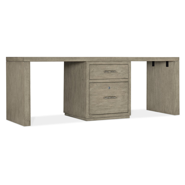 Gray Oak Veneer Home Office Desk with Filing Cabinet