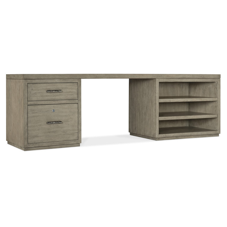 Gray Oak 96" Home Office Desk with Filing Cabinet
