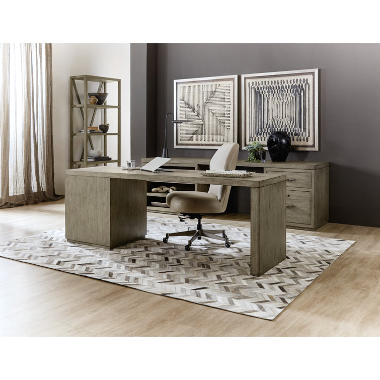 Gray Oak 96" Home Office Desk with Filing Cabinet