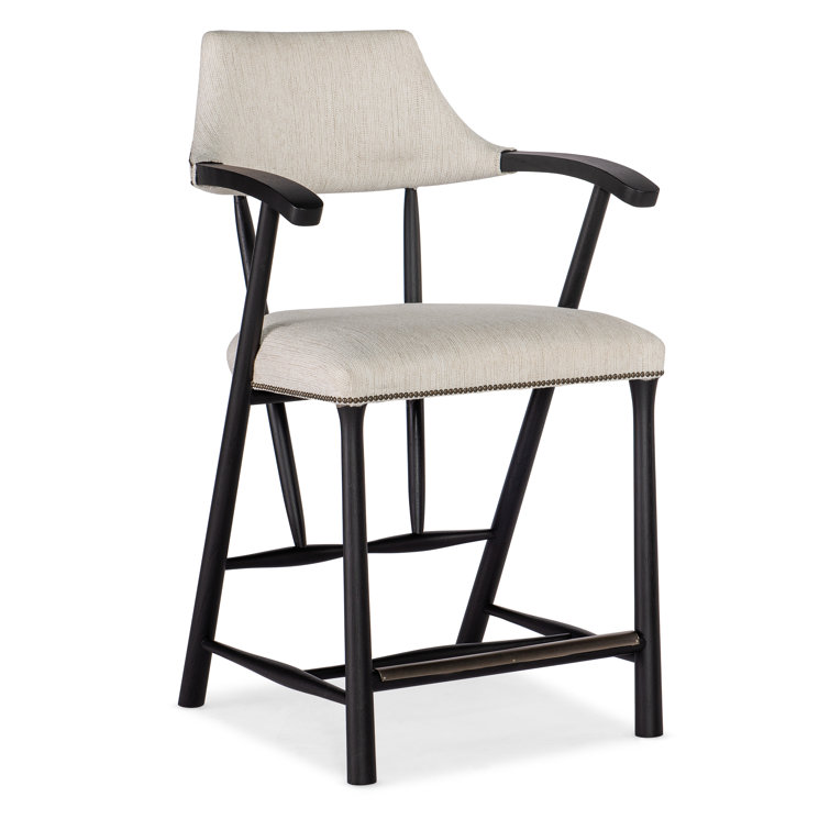 Adjustable Black Leather and Wood Counter Stool