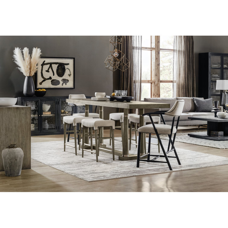 Adjustable Black Leather and Wood Counter Stool