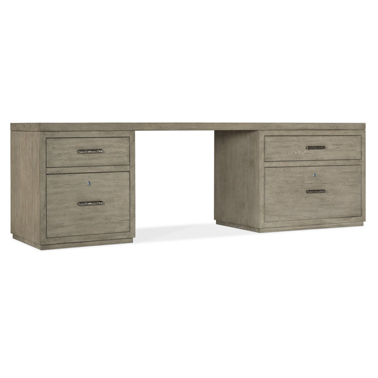 Gray Wood 96" Home Office Desk with Filing Cabinets