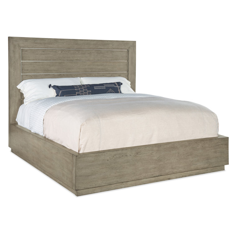 Gray King Upholstered Wood Panel Bed with Drawer
