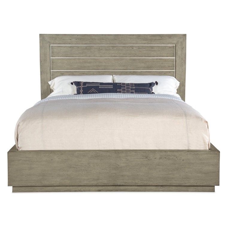 Gray King Upholstered Wood Panel Bed with Drawer