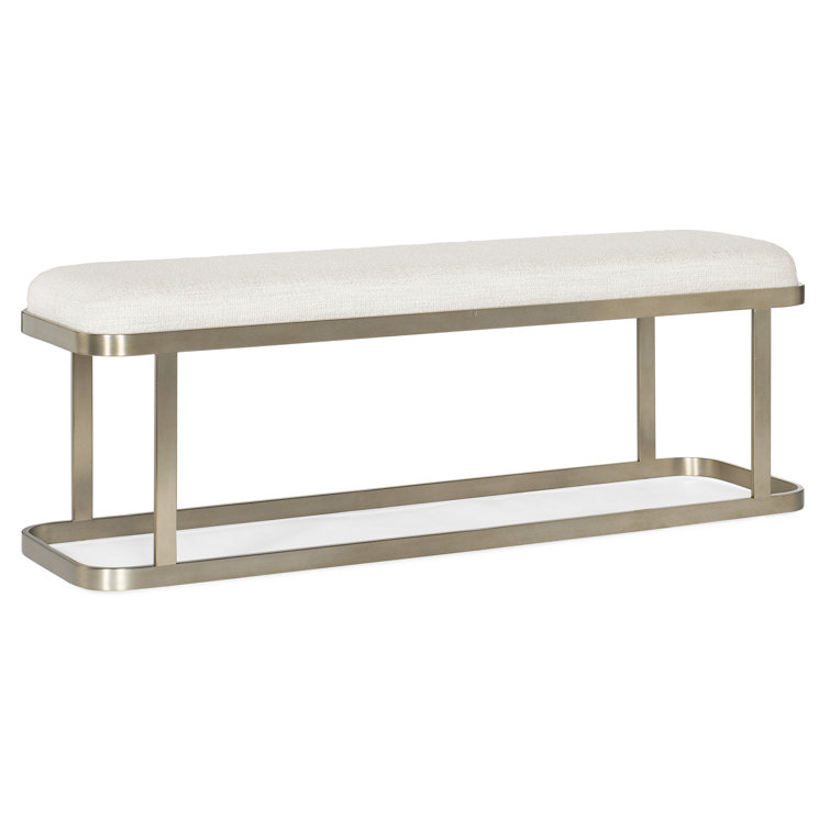 Beige Upholstered Bench with Metal Base and Storage