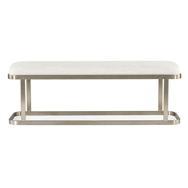 Beige Upholstered Bench with Metal Base and Storage