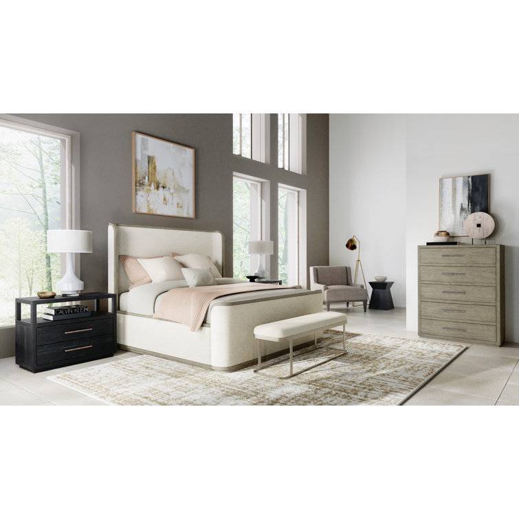 Beige Upholstered Bench with Metal Base and Storage
