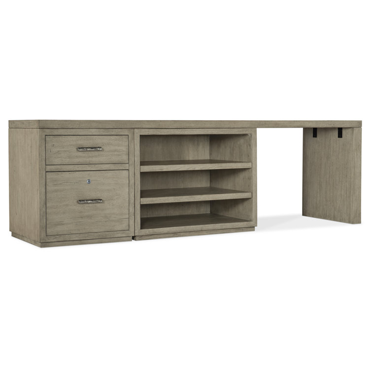 Gray Oak Veneer Home Office Desk with Filing Cabinet