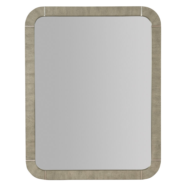 Gray Oak Veneer Rectangular Wall Mirror with Metal Accents