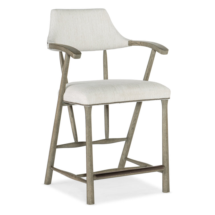 Mink Smoked Gray Leather & Wood 24'' Counter Stool with Nailhead Trim