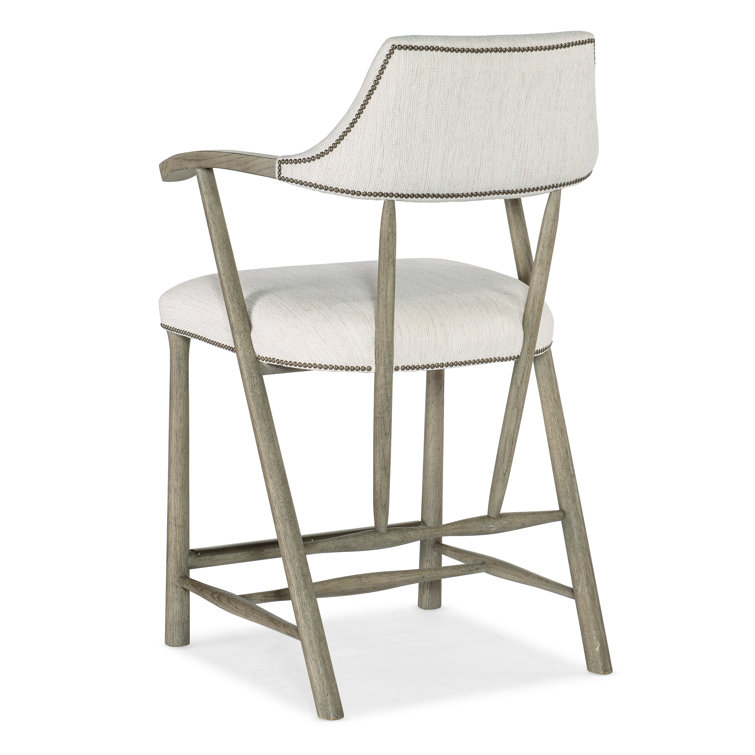 Mink Smoked Gray Leather & Wood 24'' Counter Stool with Nailhead Trim