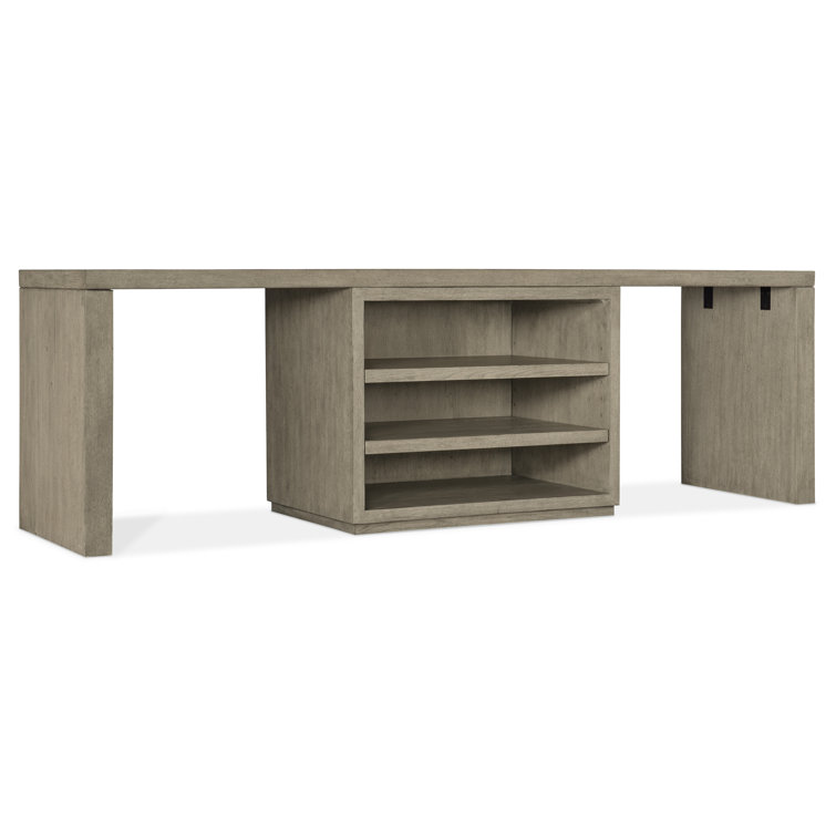 Gray Oak Veneer Home Office Desk with Filing Cabinet