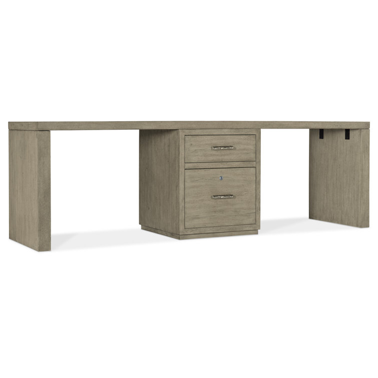 Gray Oak Veneer Home Office Desk with Filing Cabinet