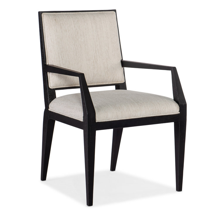 Beige Upholstered Transitional Arm Chair with Black Wood Frame