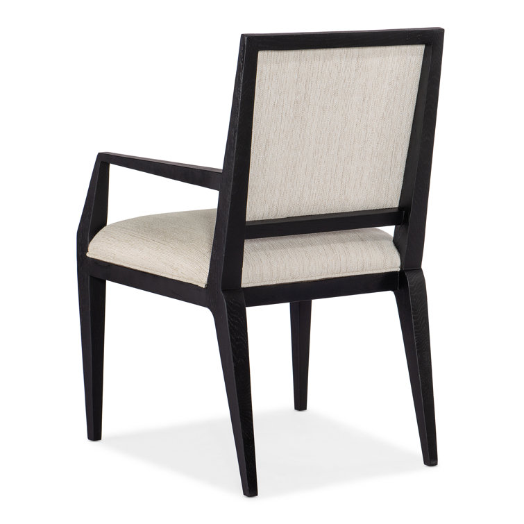 Beige Upholstered Transitional Arm Chair with Black Wood Frame