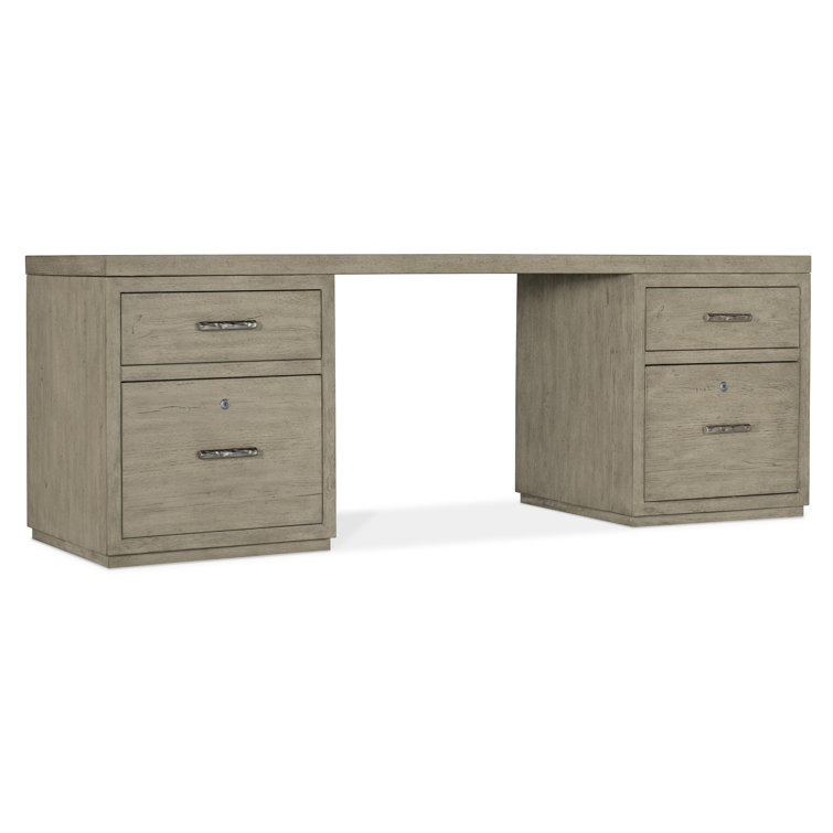 Gray Oak Veneer Home Office Desk with Filing Cabinets