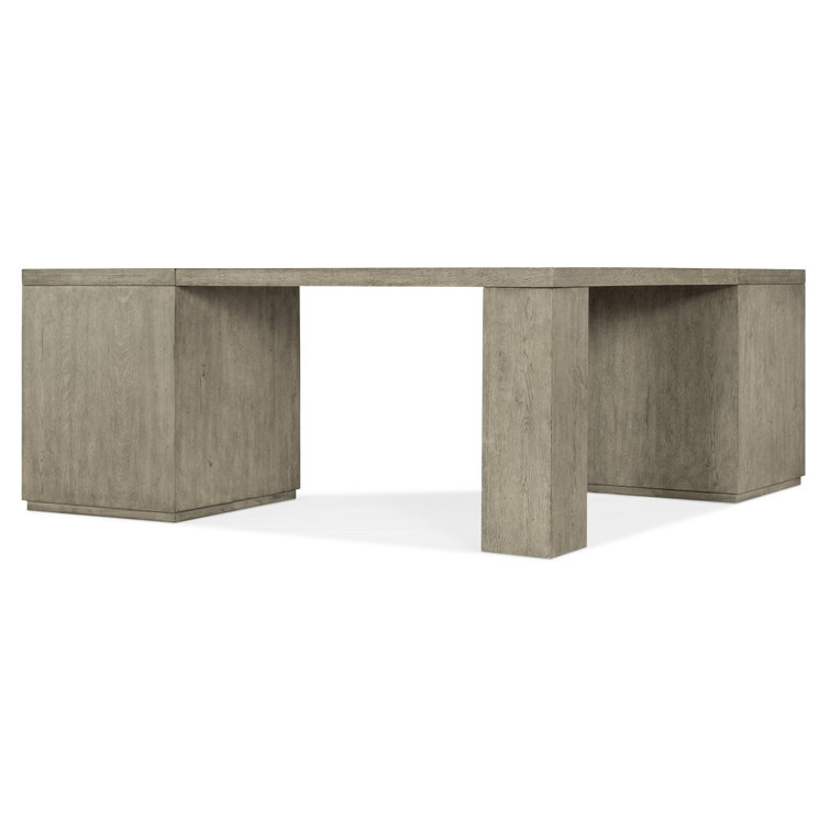 Gray Oak Corner Desk with Filing Cabinets and Drawers