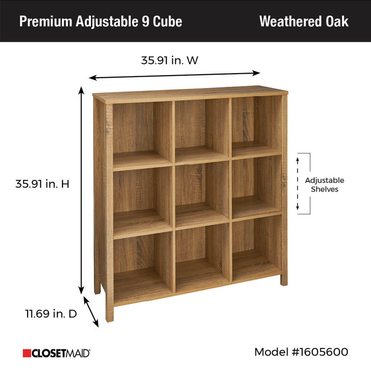 Weathered Oak Adjustable 9-Cube Storage Organizer with Doors