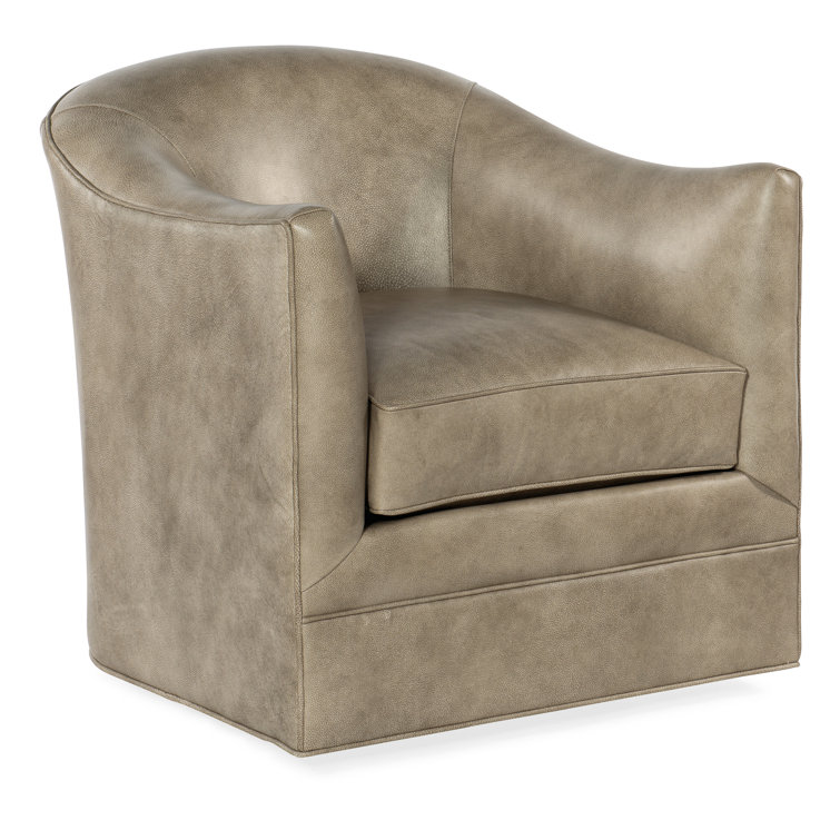 Beige Top Grain Leather Swivel Accent Chair