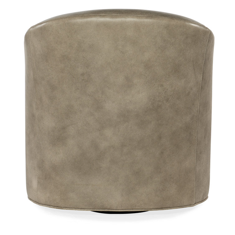 Beige Top Grain Leather Swivel Accent Chair
