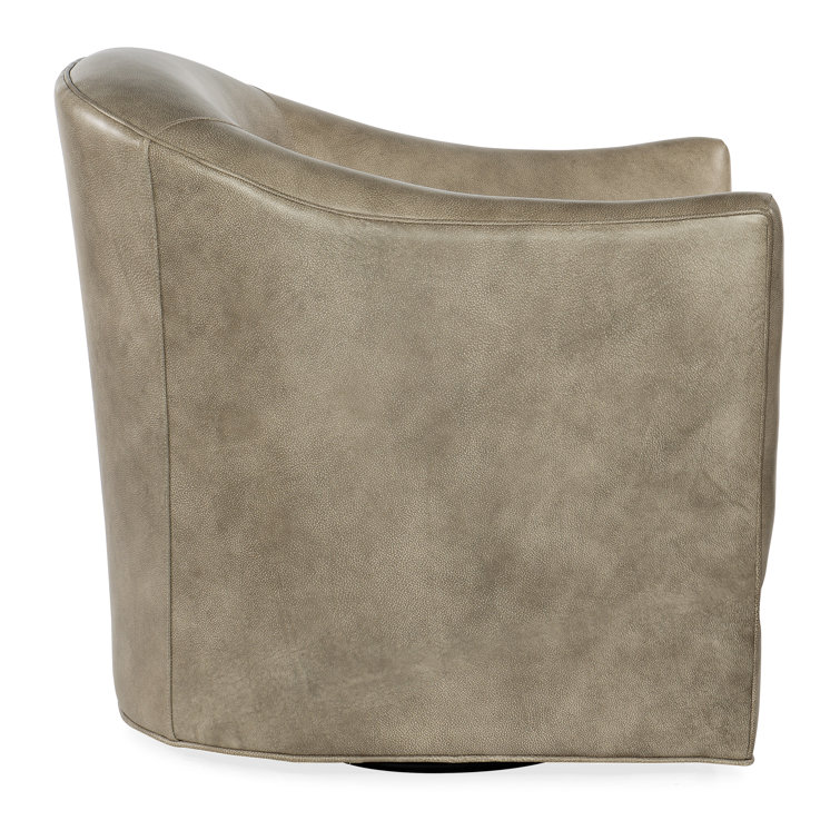 Beige Top Grain Leather Swivel Accent Chair