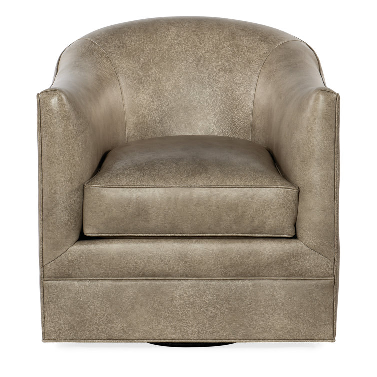 Beige Top Grain Leather Swivel Accent Chair