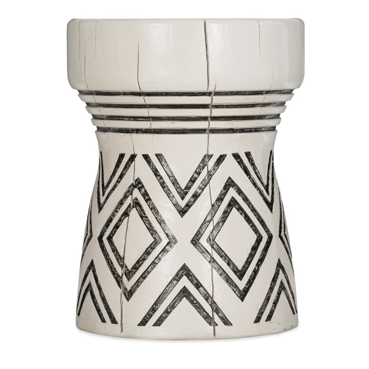 White and Black Round Wood Stone End Table