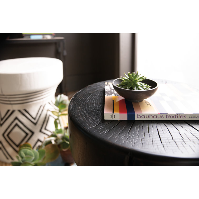 White and Black Round Wood Stone End Table