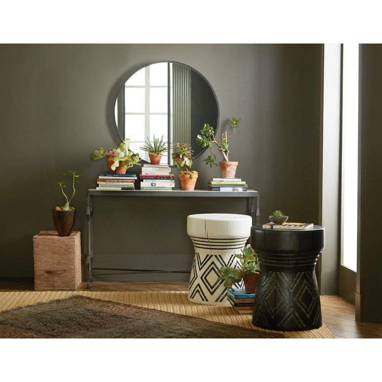 White and Black Round Wood Stone End Table