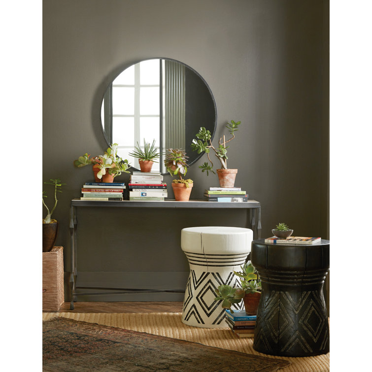 White and Black Round Wood Stone End Table