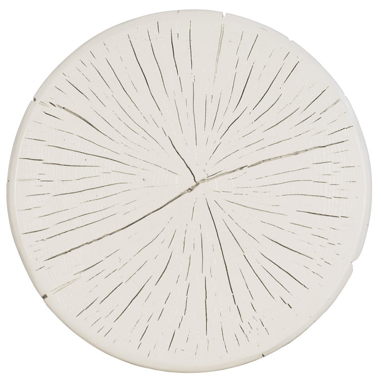 White and Black Round Wood Stone End Table
